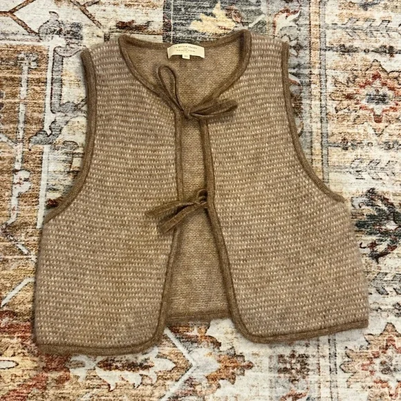 Sezane Pepy Tie Cardigan Vest XS Mottled Beige - Picture 1 of 10